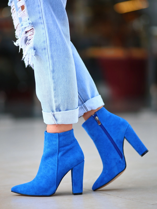 Loora Saks Mavisi Süet Topuklu Bot Loora Saks Mavisi Süet Topuklu Bot