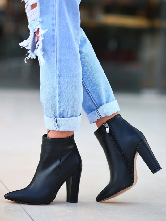 Loora Siyah Cilt Topuklu Bot