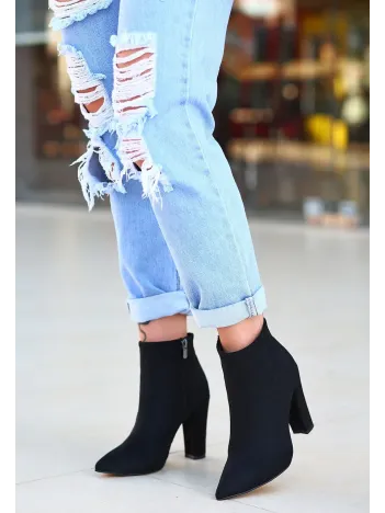 Loora Siyah Süet Topuklu Bot