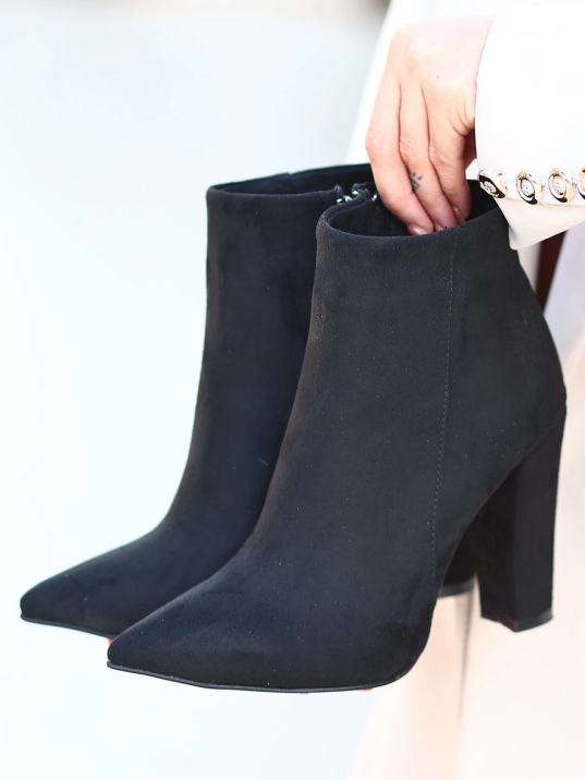 Loora Siyah Süet Topuklu Bot