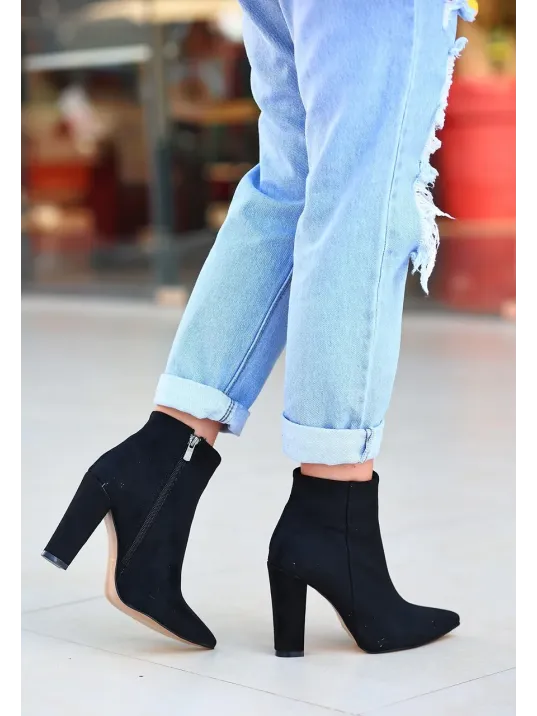 Loora Siyah Süet Topuklu Bot Loora Siyah Süet Topuklu Bot