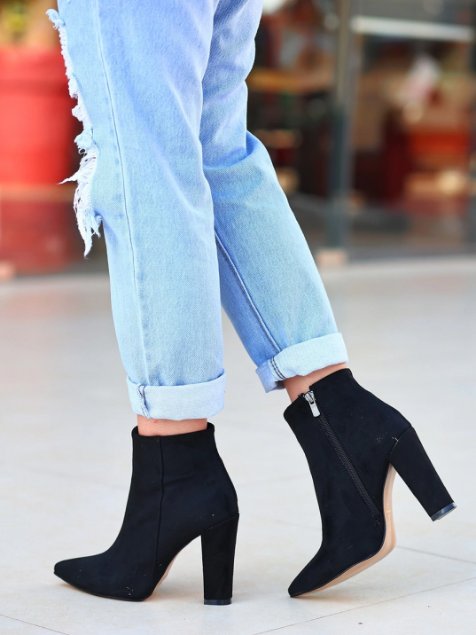 Loora Siyah Süet Topuklu Bot