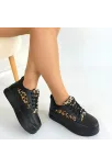 Lorrin Siyah Cilt Leopar Detaylı Bağcıklı Spor Ayakkabı Lorrin Siyah Cilt Leopar Detaylı Bağcıklı Spor Ayakkabı