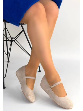 Lossa Bej Süet Kemerli Babet Ayakkabı