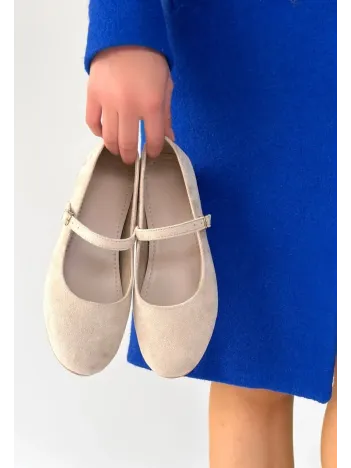 Lossa Bej Süet Kemerli Babet Ayakkabı