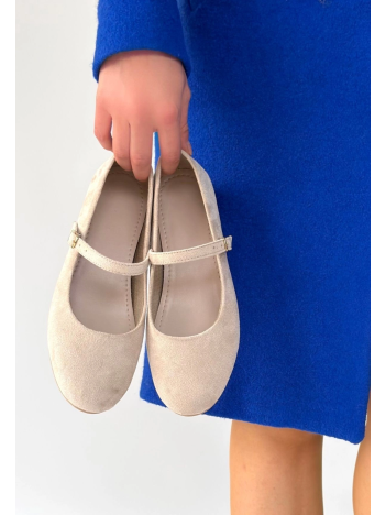 Lossa Bej Süet Kemerli Babet Ayakkabı