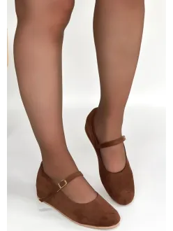 Lossa Taba Süet Kemerli Babet Ayakkabı