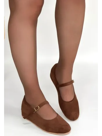 Lossa Taba Süet Kemerli Babet Ayakkabı