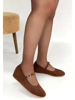 Lossa Taba Süet Kemerli Babet Ayakkabı Lossa Taba Süet Kemerli Babet Ayakkabı