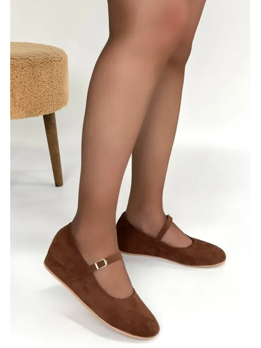 Lossa Taba Süet Kemerli Babet Ayakkabı Lossa Taba Süet Kemerli Babet Ayakkabı