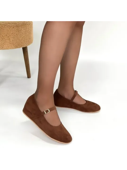 Lossa Taba Süet Kemerli Babet Ayakkabı Lossa Taba Süet Kemerli Babet Ayakkabı