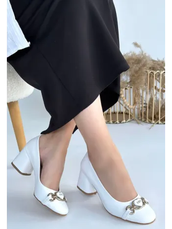 Lucky Beyaz Cilt Topuklu Ayakkabı