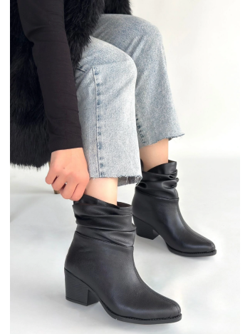Lukana Siyah Cilt Topuklu Körüklü Bot
