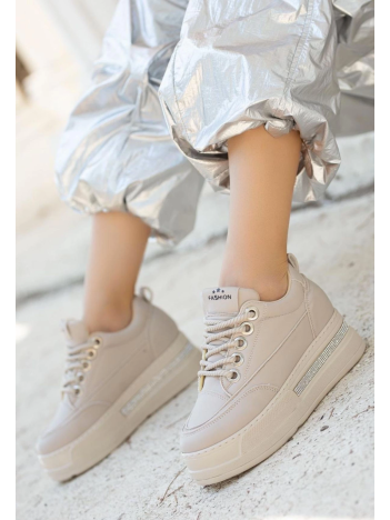 Lulu Bej Cilt Bağcıklı Spor Ayakkabı Lulu Bej Cilt Bağcıklı Spor Ayakkabı