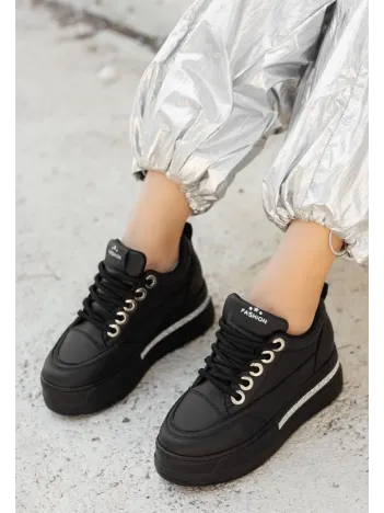 Lulu Siyah Cilt Bağcıklı Spor Ayakkabı