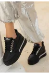 Lulu Siyah Cilt Bağcıklı Spor Ayakkabı