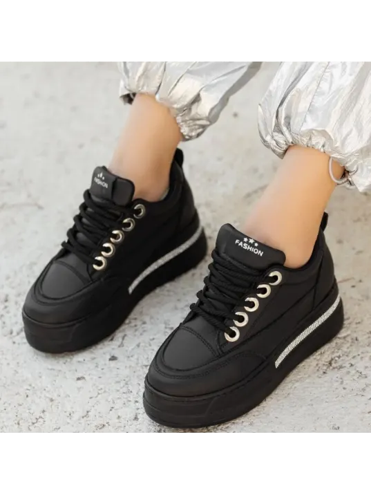 Lulu Siyah Cilt Bağcıklı Spor Ayakkabı