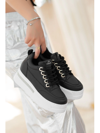 Lulu Siyah Cilt Beyaz Tabanlı Bağcıklı Spor Ayakkabı Lulu Siyah Cilt Beyaz Tabanlı Bağcıklı Spor Ayakkabı