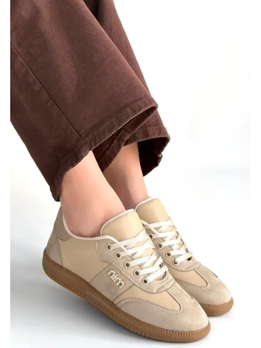 Lunga Bej Cilt Bağcıklı Spor Ayakkabı