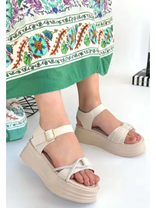 Luno Bej Cilt Kemerli Sandalet Luno Bej Cilt Kemerli Sandalet