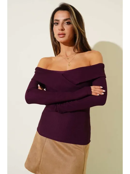 Madonna Çapraz Yaka Bluz Mürdüm T4331