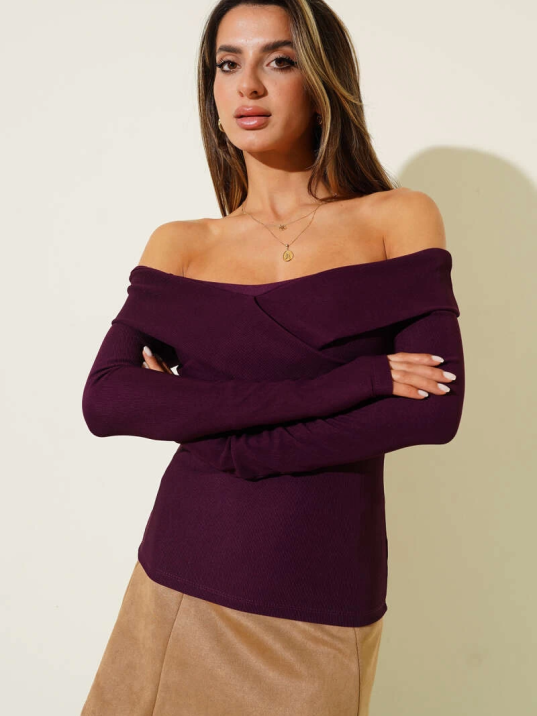 Madonna Çapraz Yaka Bluz mürdüm t4331 Madonna Çapraz Yaka Bluz mürdüm t4331