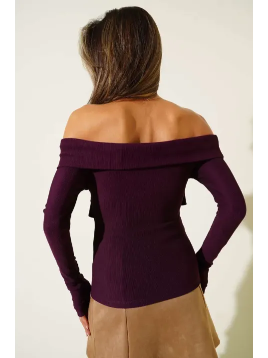 Madonna Çapraz Yaka Bluz Mürdüm T4331