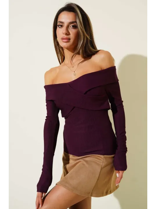 Madonna Çapraz Yaka Bluz Mürdüm T4331