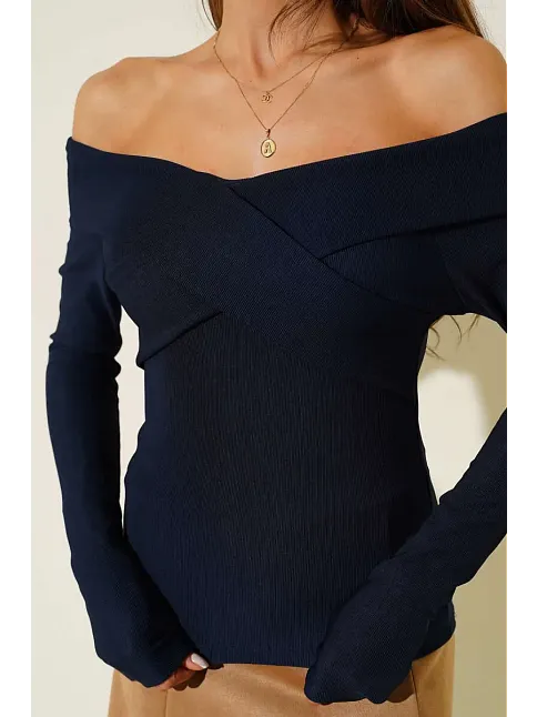 Madonna Çapraz Yaka Bluz Lacivert T4331