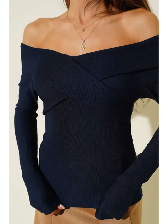 Madonna Çapraz Yaka Bluz Lacivert T4331