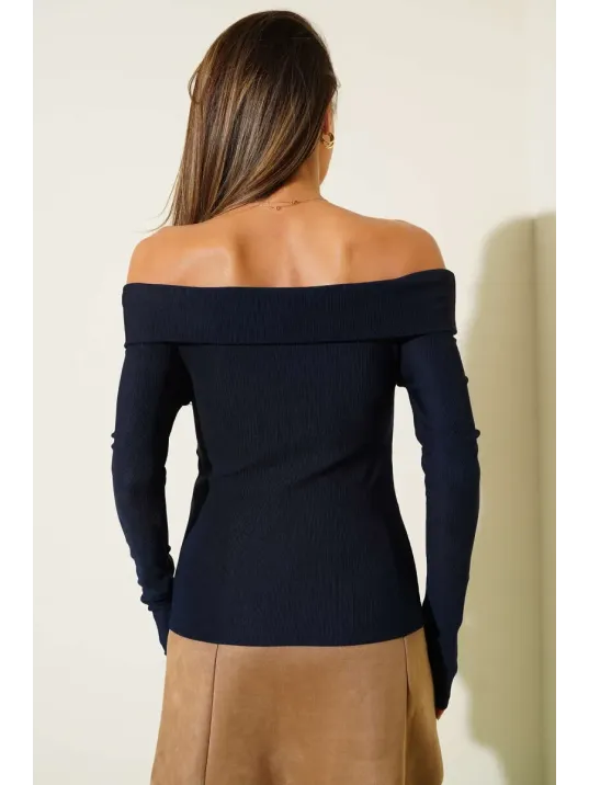 Madonna Çapraz Yaka Bluz Lacivert T4331