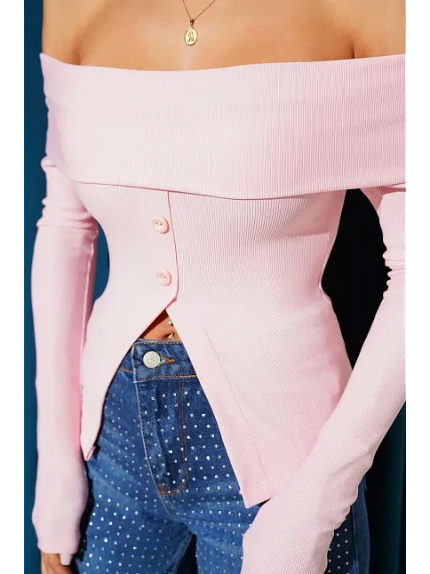 Madonna Yaka Düğmeli Bluz Pembe T4329