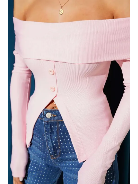 Madonna Yaka Düğmeli Bluz Pembe T4329