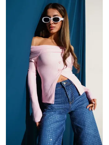 Madonna Yaka Düğmeli Bluz Pembe T4329