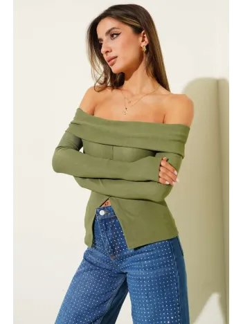 Madonna Yaka Düğmeli Bluz Yeşil T4329