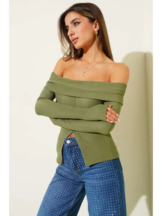 Madonna Yaka Düğmeli Bluz Yeşil T4329