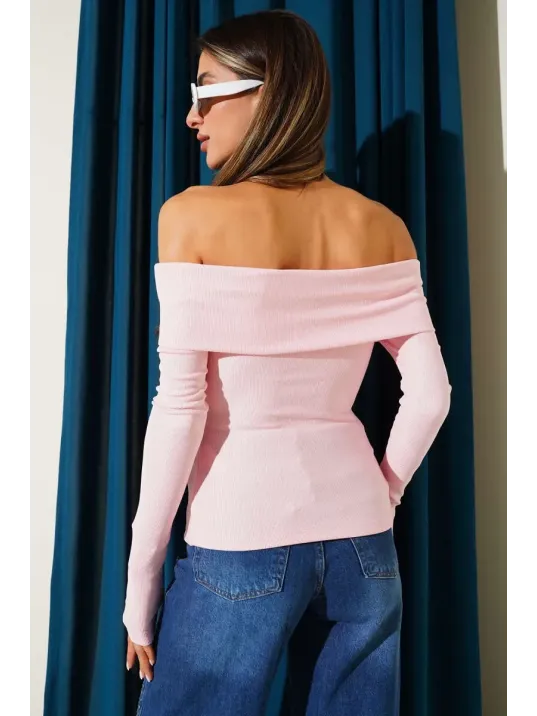 Madonna Yaka Düğmeli Bluz Pembe T4329