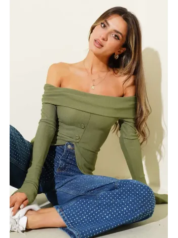 Madonna Yaka Düğmeli Bluz Yeşil T4329