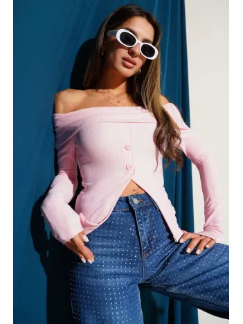 Madonna Yaka Düğmeli Bluz Pembe T4329