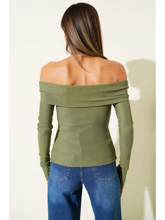 Madonna Yaka Düğmeli Bluz Yeşil T4329