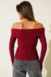 Madonna Yaka Düğmeli Bluz Bordo T4329