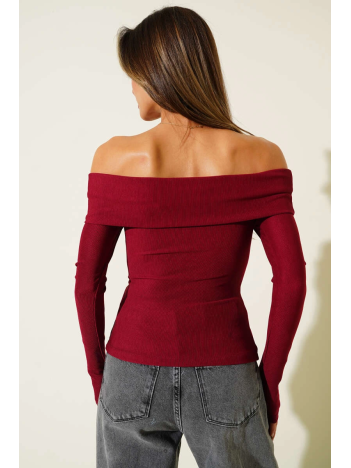 Madonna Yaka Düğmeli Bluz bordo t4329 Madonna Yaka Düğmeli Bluz bordo t4329