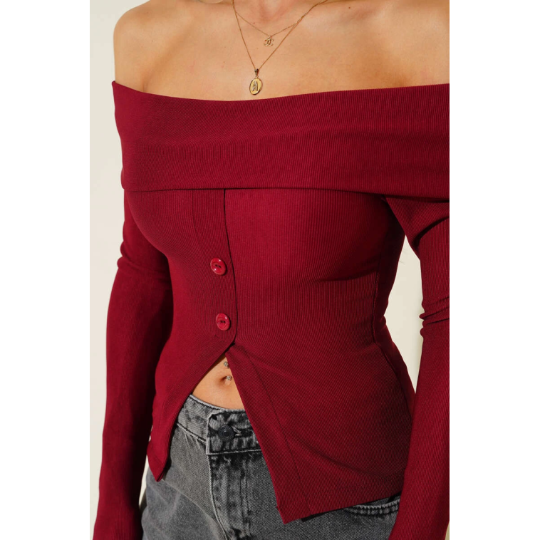 Madonna Yaka Düğmeli Bluz bordo t4329 Madonna Yaka Düğmeli Bluz bordo t4329