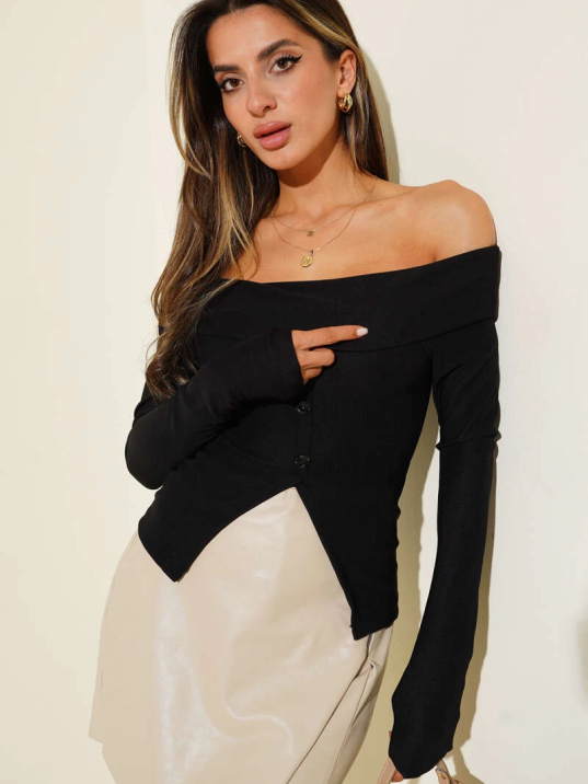 Madonna Yaka Düğmeli Bluz siyah t4329 Madonna Yaka Düğmeli Bluz siyah t4329