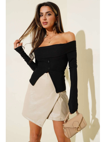 Madonna Yaka Düğmeli Bluz siyah t4329 Madonna Yaka Düğmeli Bluz siyah t4329