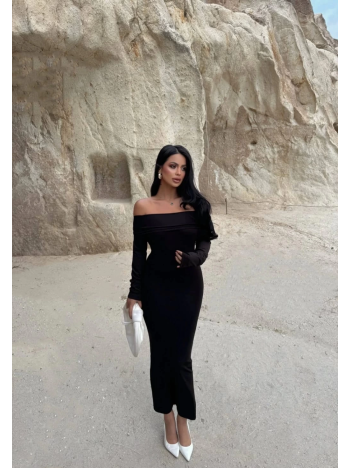 Madonna yaka esnek kumaş elbise siyah Madonna yaka esnek kumaş elbise siyah