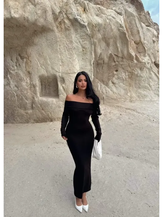 Madonna Yaka Esnek Kumaş Elbise Siyah