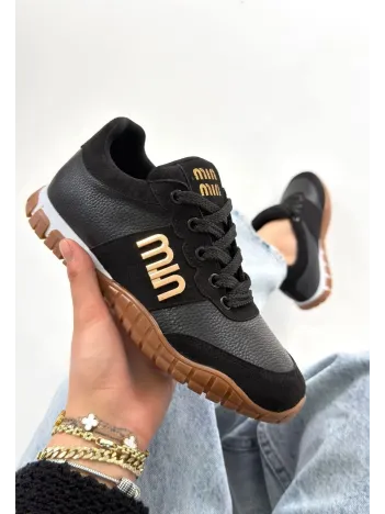 Marje Siyah Cilt Bağcıklı Spor Ayakkabı