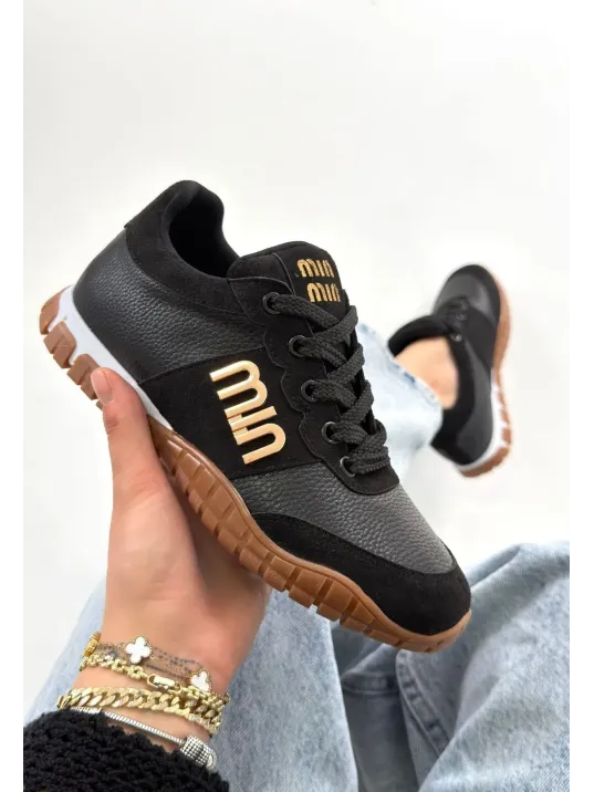 Marje Siyah Cilt Bağcıklı Spor Ayakkabı