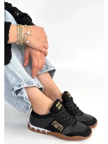 Marje Siyah Cilt Bağcıklı Spor Ayakkabı